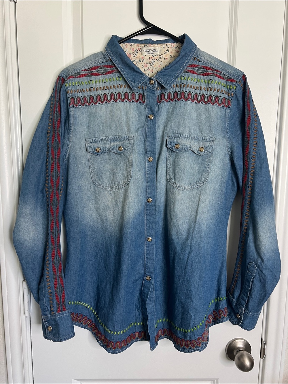 Tasha Polizzi Embroidered Light Blue Denim Button-Down Shirt